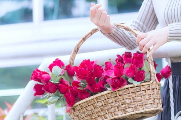 A Basket Full Of Red Roses