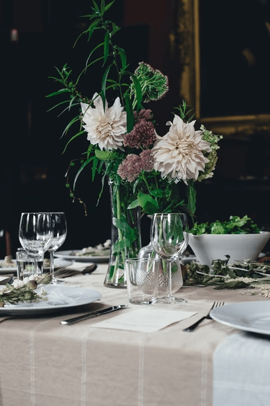 Artificial flowers in a vase for table decor